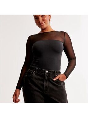 Abercrombie & Fitch Black Long Sleeve Mesh Body Suit